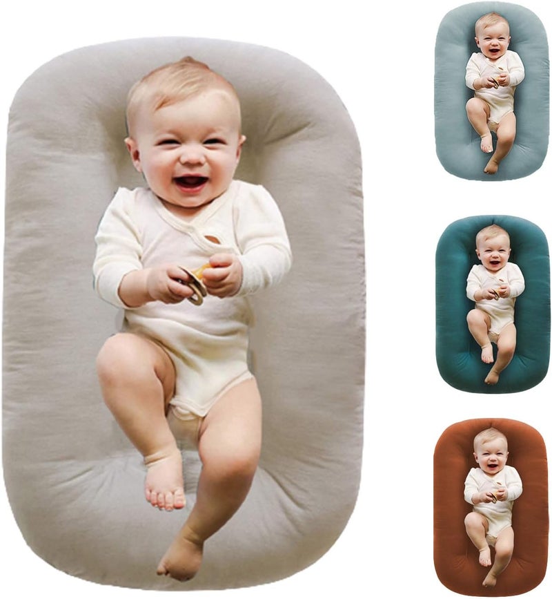 Loevin Baby Lounger Play Mat,Baby Lounger for Newborn Tummy Time for Babies in Flat Surface,0° Angle Newborn Loungers Babies Nest for Boys & Girls 0-12 Months(English Apricot) - Image 1